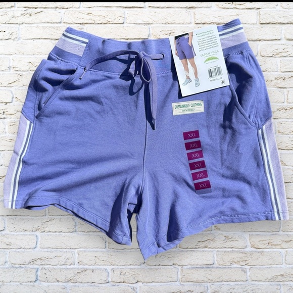 Earth Yoga Pants - NWT Earth Yoga French Terry Rib Trim Purple Women's Shorts Size XXL